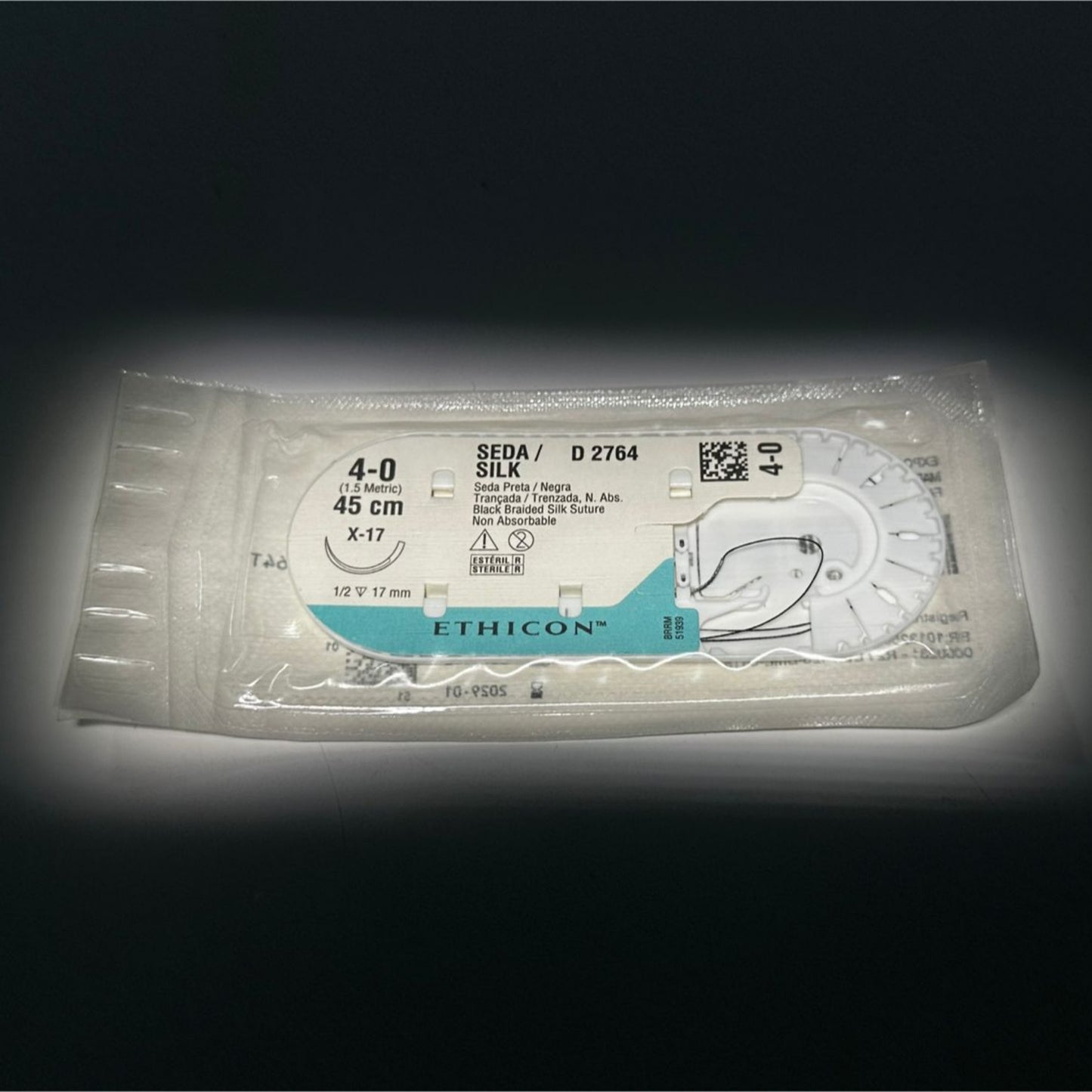 Sutura de seda negra trenzada ethicon