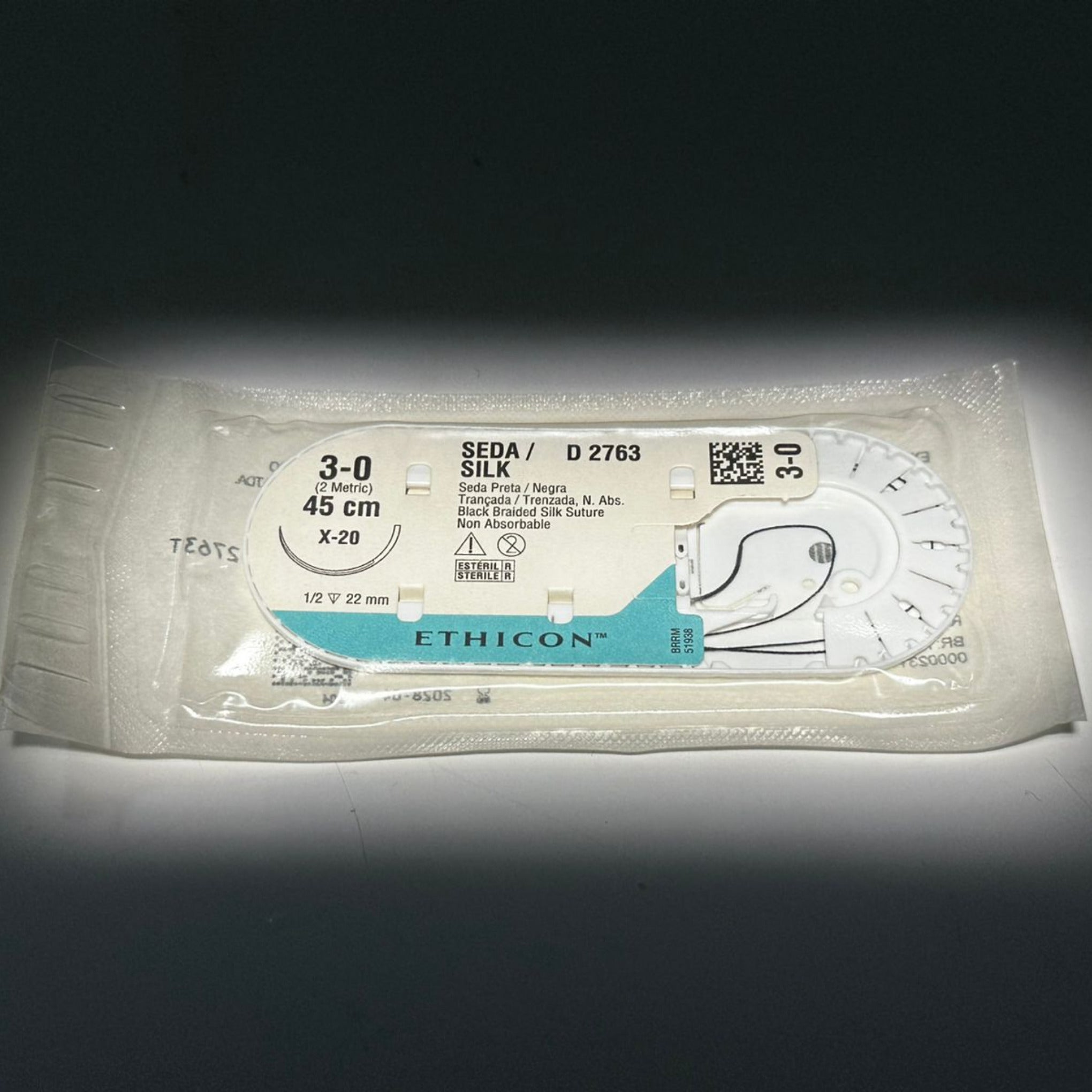 Sutura de seda negra trenzada ethicon
