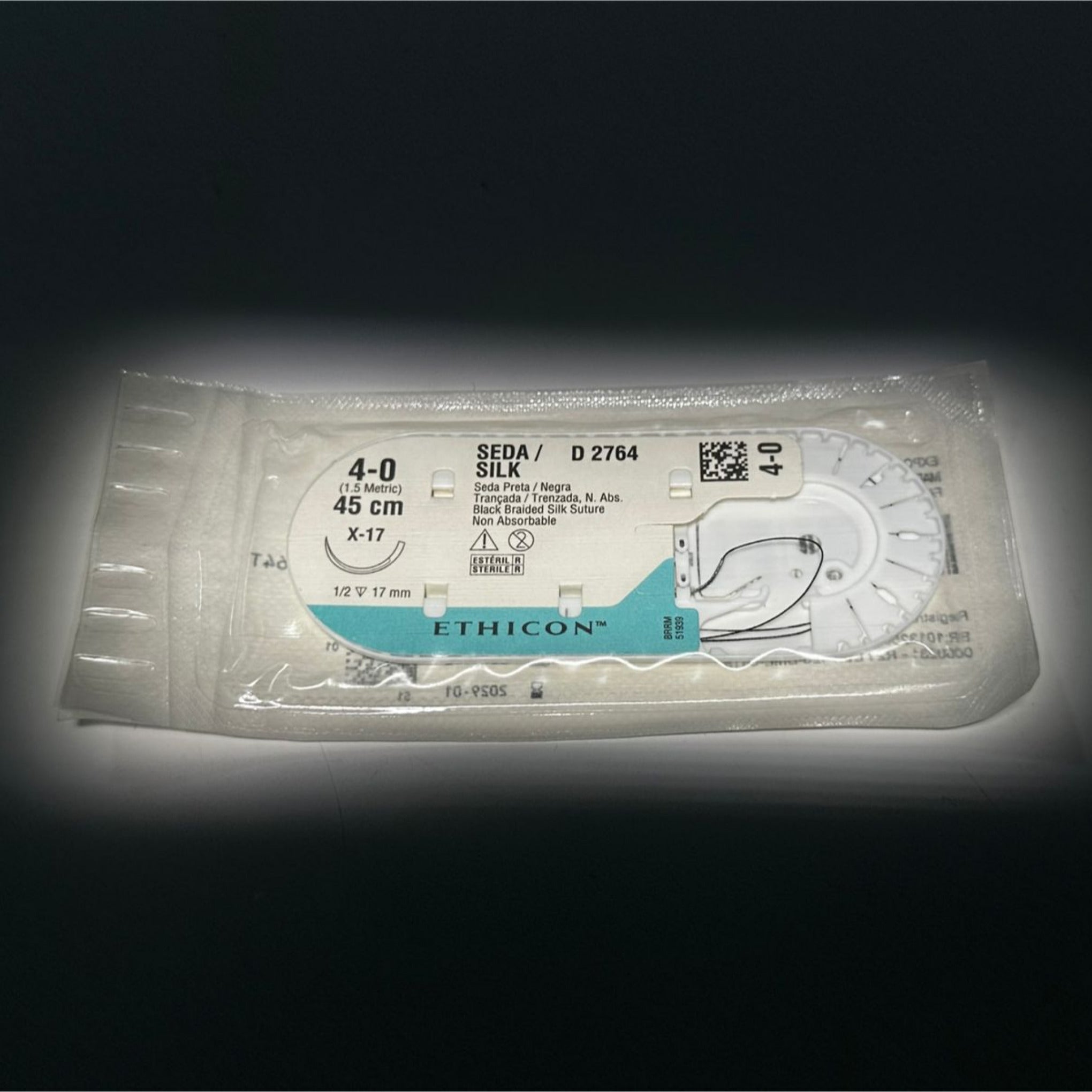 Sutura de seda negra trenzada ethicon